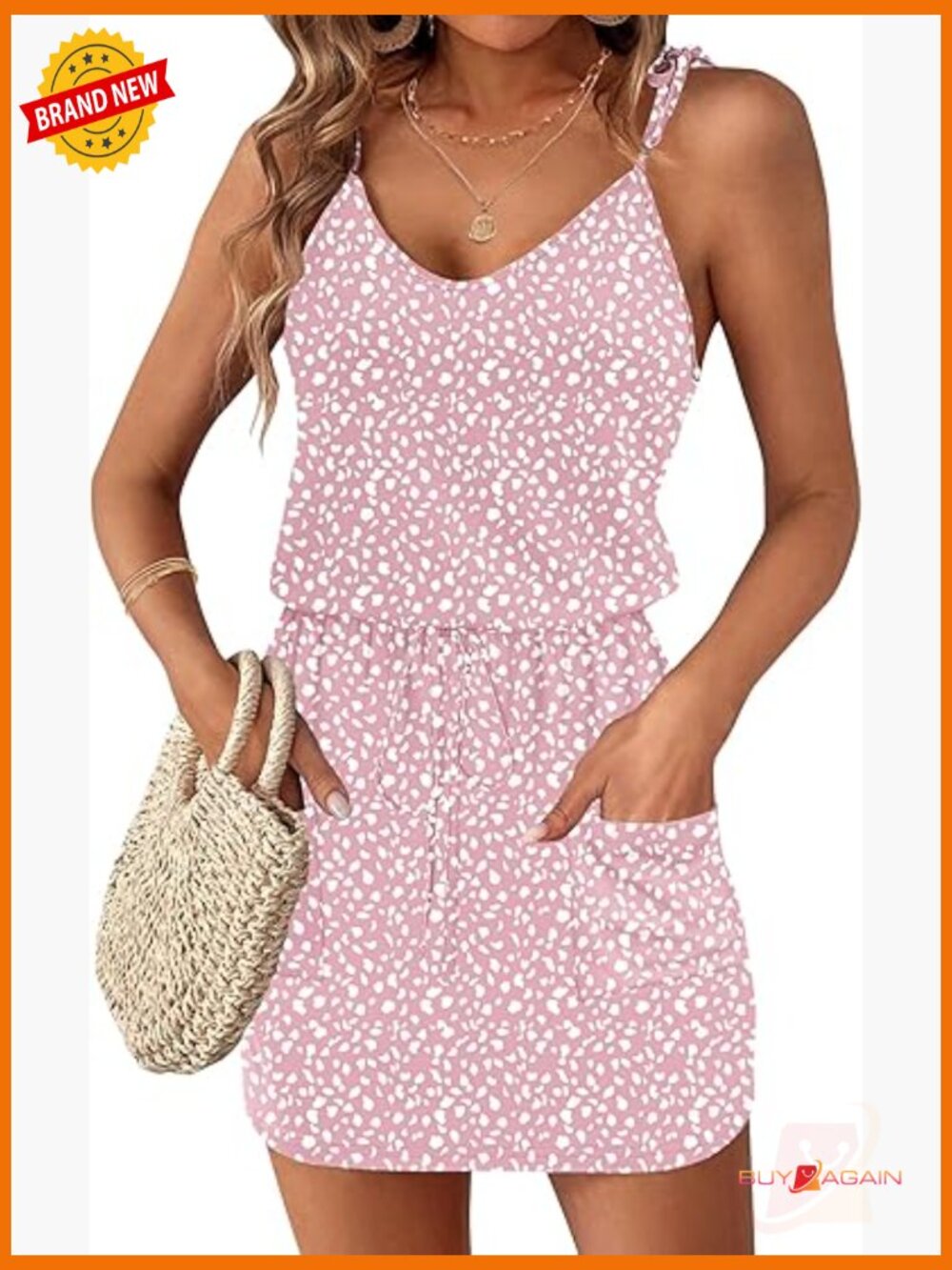 Sleeveless Spaghetti Strap Mini Dress with Pockets Beach Coverup